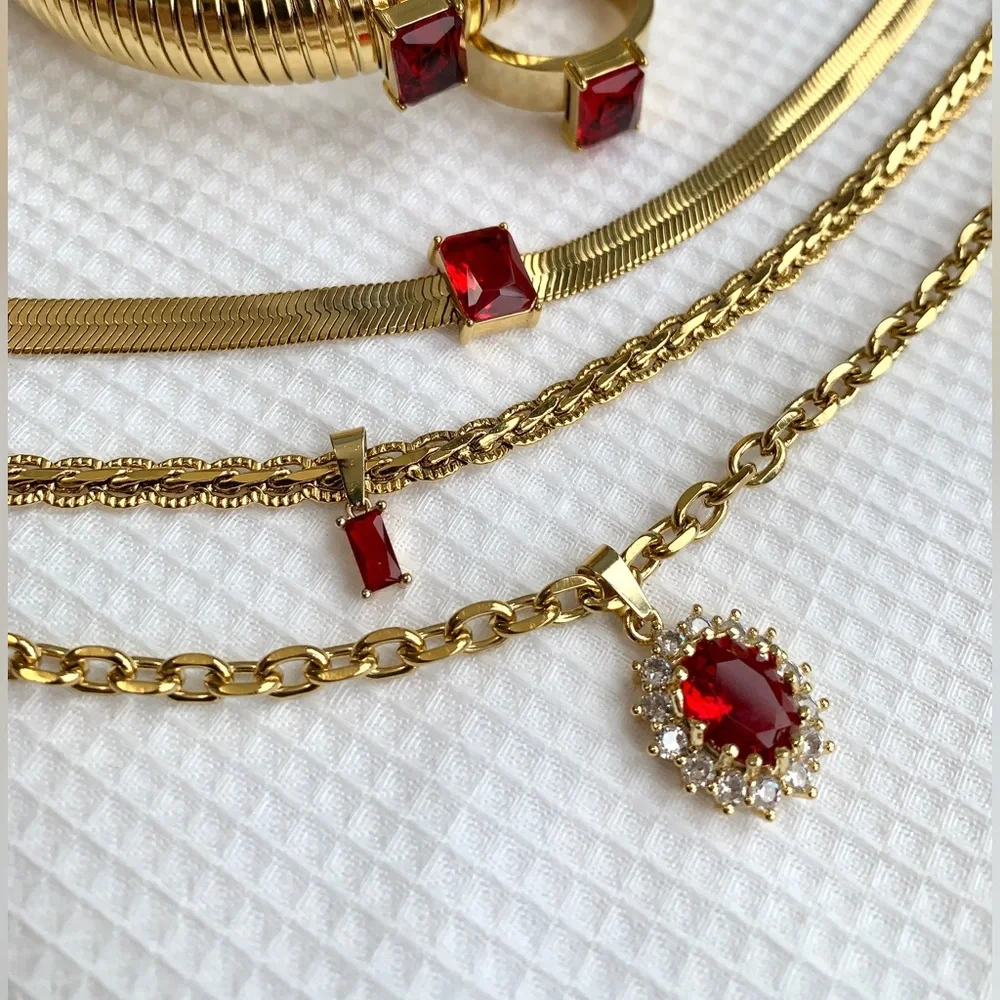 18k Gold Plated Ruby Necklace - Picture 3 of 8